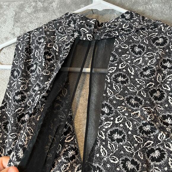 Rebecca Taylor Floral Print Black and White Silk Sleeveless Jumpsuit Size 12 New - Picture 9 of 11